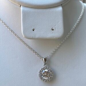 Sterling Silver Halo Diamond Pendant Necklace